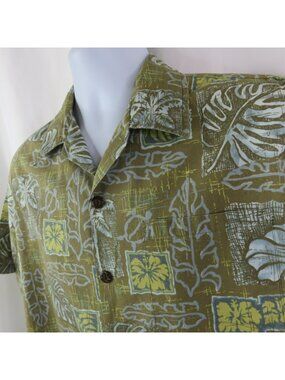 Vintage Howie Hawaiian Aloha Shirt Mens M  Made in Hawaii Cotton Brown Blue